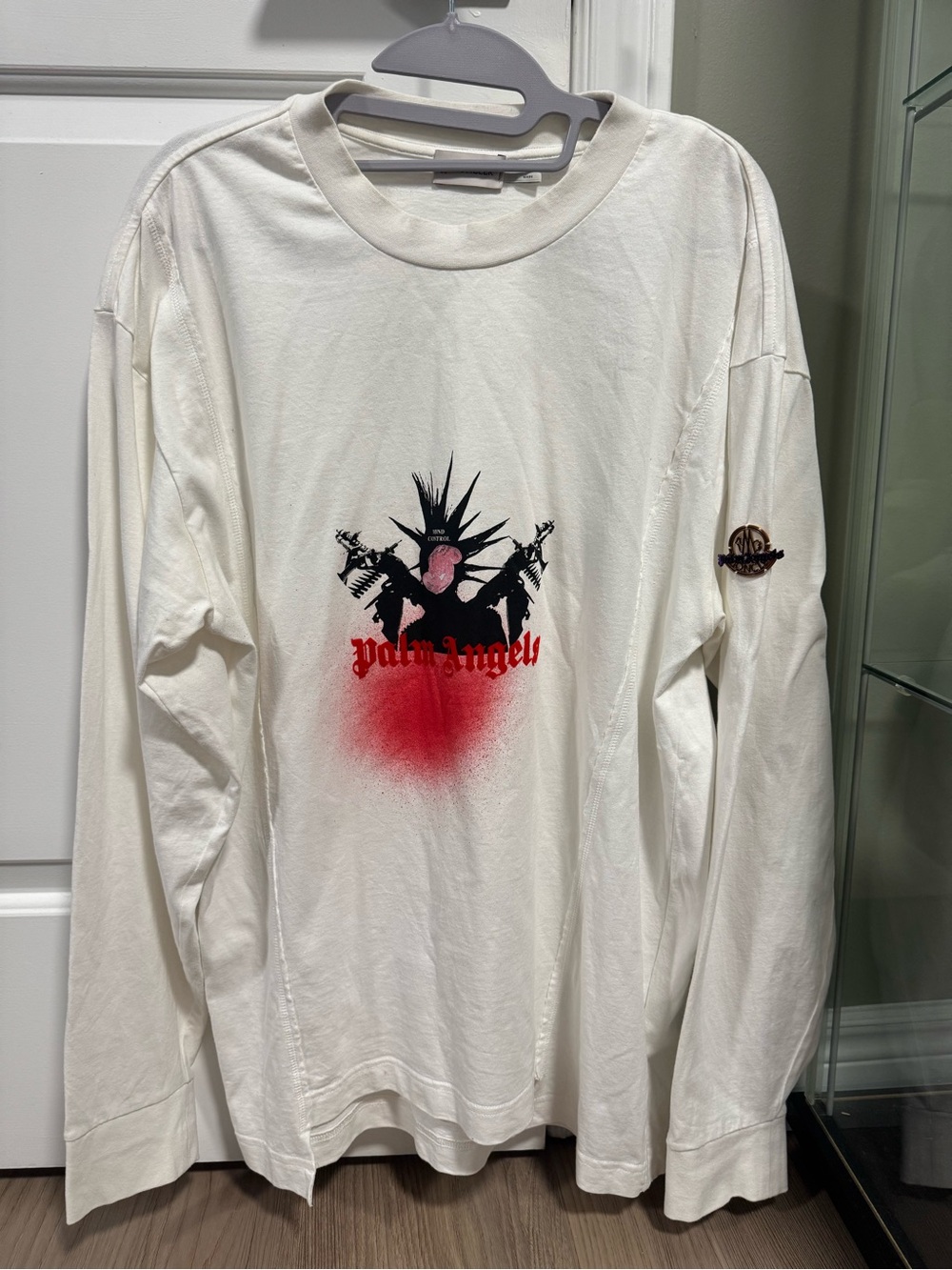 Moncler White Tee with Navy and Red Logo Detail